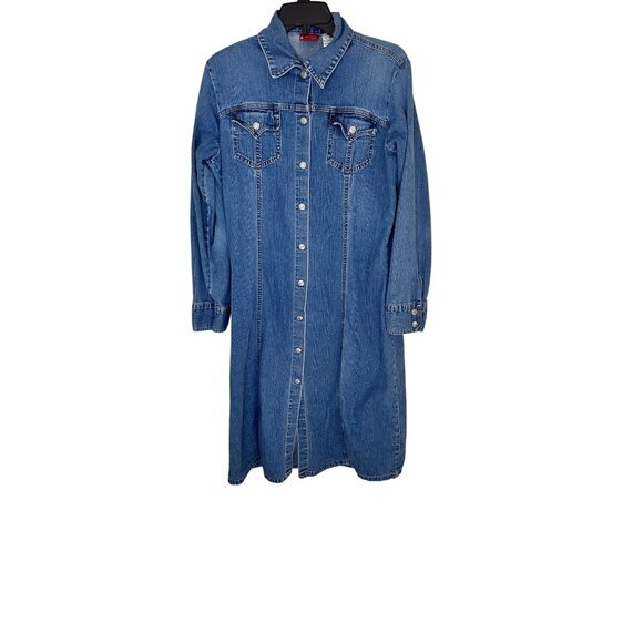 Vintage Levis Womens Western Large Denim Button-Down Long Sleeve Shirt Dress EUC - Picture 2 of 9